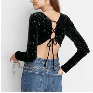 Wild Fable Womens Celestial Stars and Moon Black Velvet Bodysuit Size XL